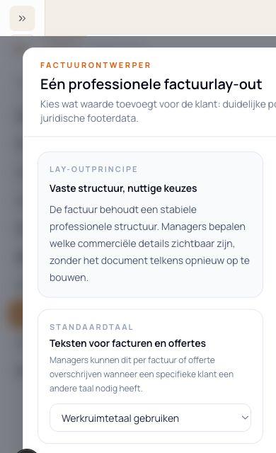 Vicenarius factuurontwerper in de werkruimte-instellingen