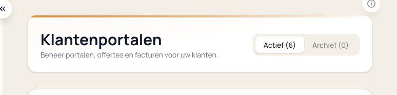 Vicenarius klantenportalen met actieve en gearchiveerde portalen